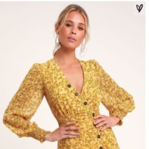 LULUS Dianella Yellow Floral Long Sleeve Dress